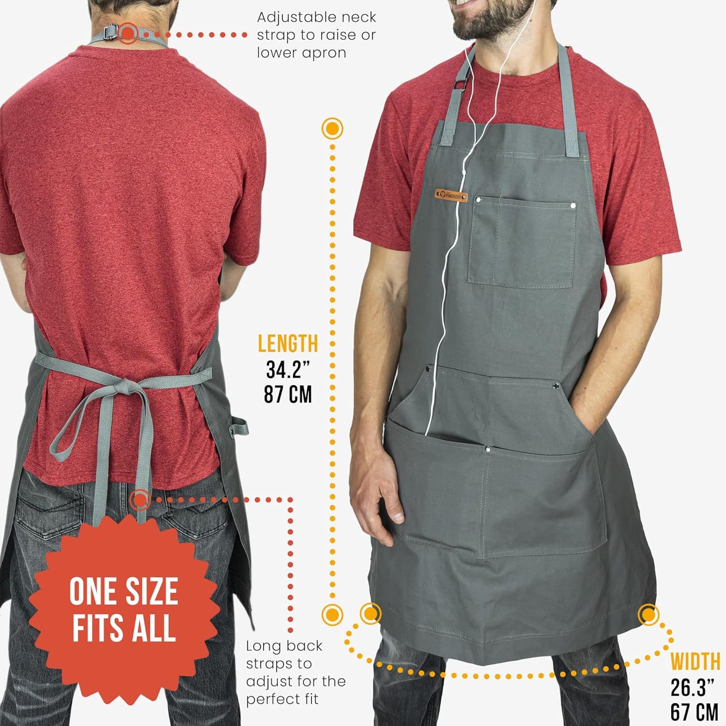 Chef Pomodoro Chef Apron for Men and Women - Kitchen Apron with Pockets & Adjustable Neck Straps - Cooking Apron 100% Cotton