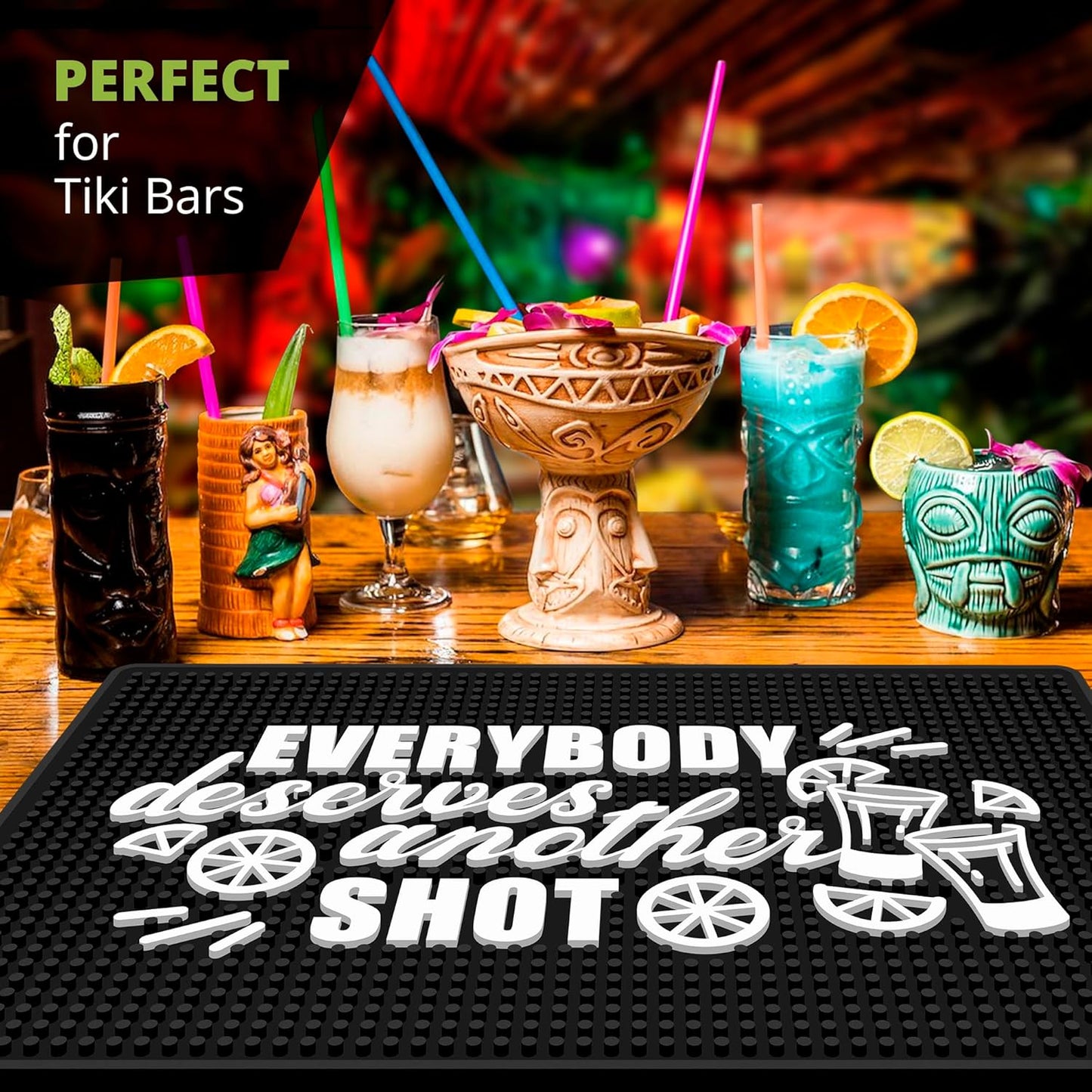 Everybody Deserves Shot Bar Mat for Countertop - Ideal for Bartending & Home Bar Spill-Proof, Durable, Non-Slip Rubber Mat - Large Size 18"x12" - Bar Mats for Home Bar - Thick Rubber Mat