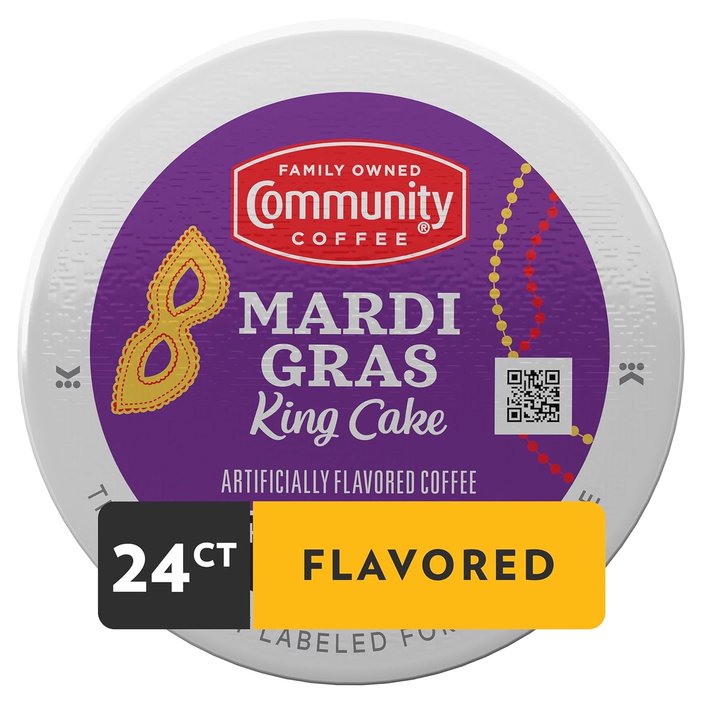 Community Coffee Mardi Gras King Cake Flavored 24 Count Coffee Pods, Medium Roast, Compatible with Keurig 2.0 K-Cup Brewers, 24 Count (Pack of 1)