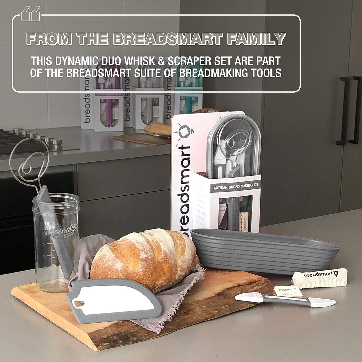 Artisan Bread Whisk and Bench Scraper Duo - Essential Dough Mixer Tools - Sourdough Bread Baking Supplies