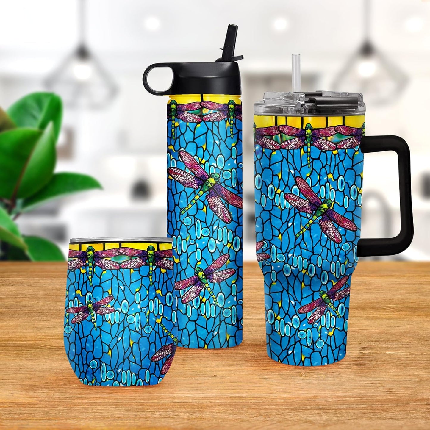 RainCaper 18/8 Stainless Steel Insulated Water Tumbler with Straw | 30oz, BPA-Free, Double Wall for Hot & Cold | Travel-Friendly, Cup Holder Ready (Tiffany Dragonfly - Purple)