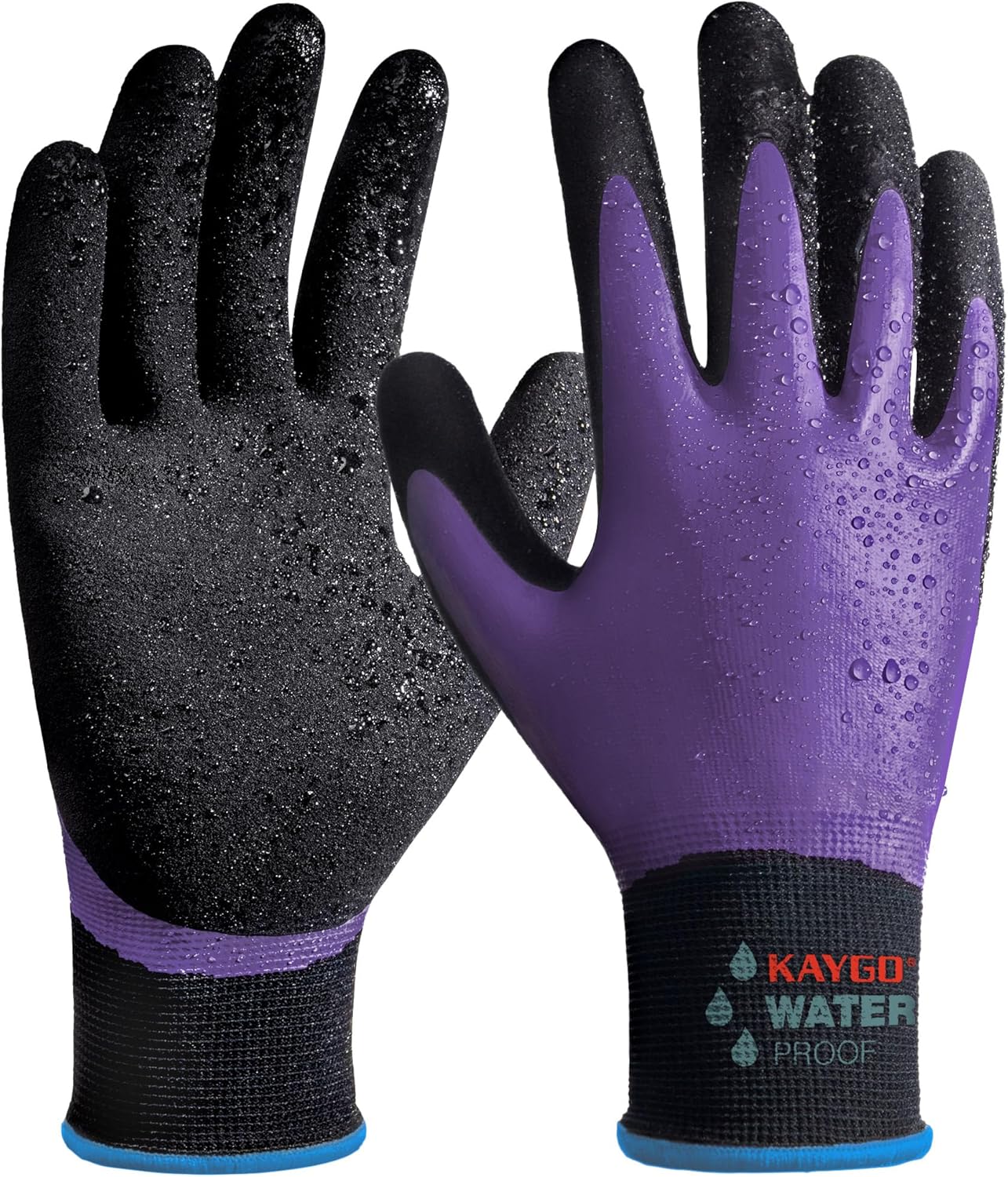 KAYGO Waterproof Work Gloves for Men and Women, Rubber Coated Non-slip Working Gloves for Garden, Outdoor Construction,KG150,Purple,M