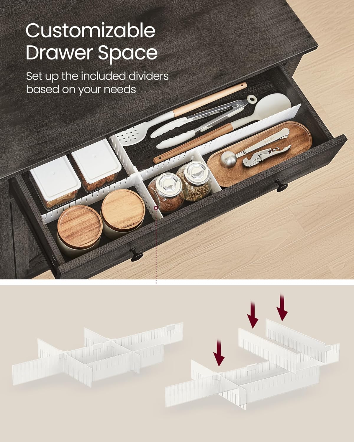 VASAGLE LIRY Collection - Buffet Cabinet, Coffee Bar Cabinet with a Drawer, Adjustable Shelf, Sideboard Storage with Cable Hole, Drawer Divider, Antique Charcoal UBBK341B02