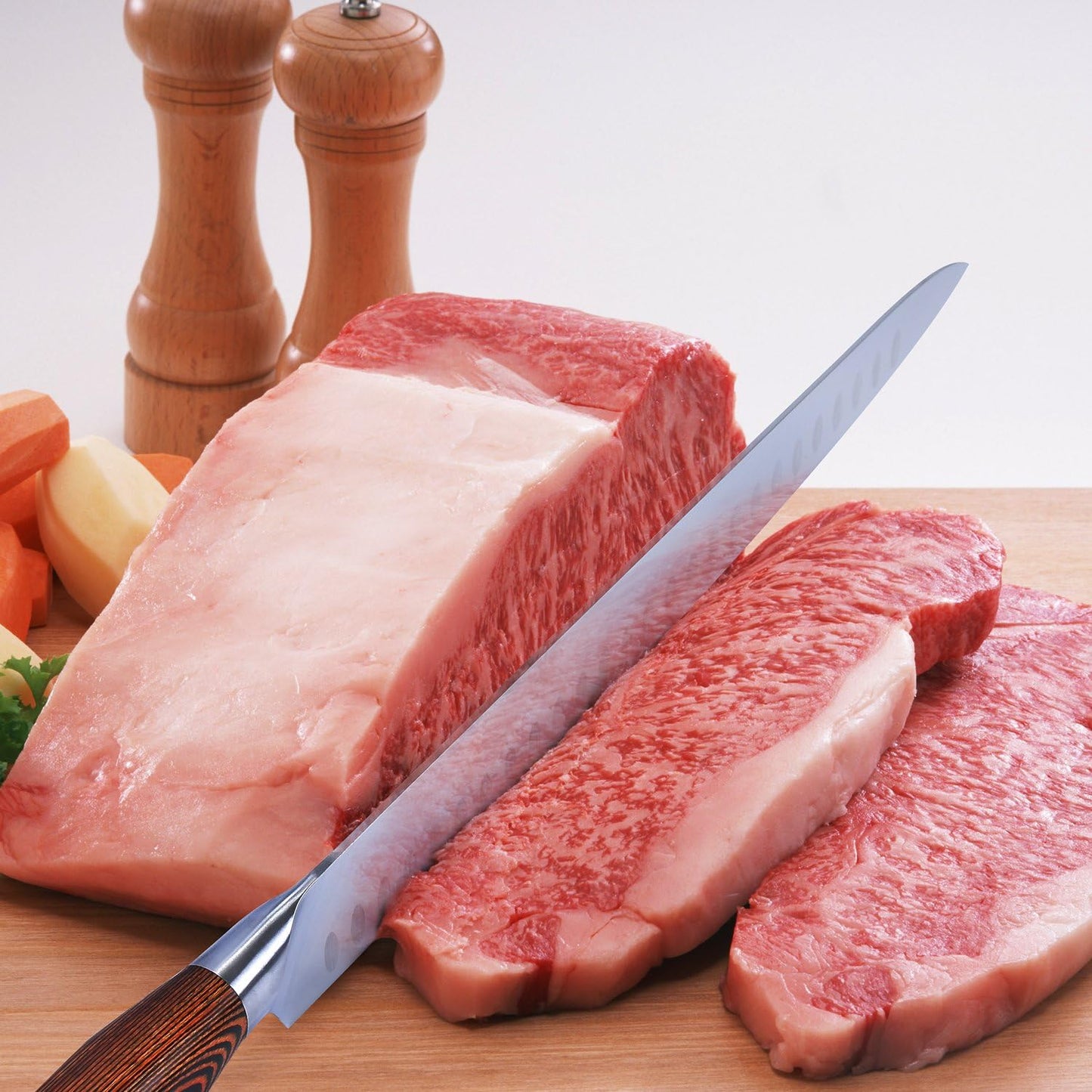 TUO Slicing Knife, 12 inch Granton Carving Knives Hollow Ground for Meat Cutting, Kitchen Long Slicer & Carver, German Stainless Steel Pakkawood Handle, Gift Box Included - Fiery Series
