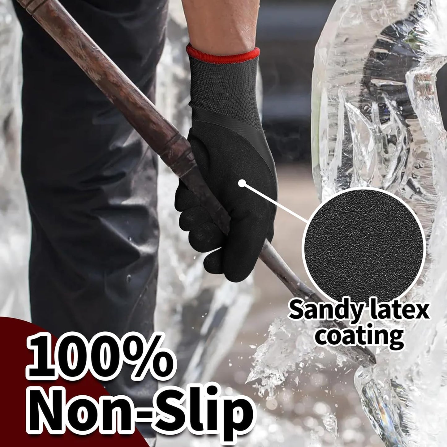 Schwer 2 Pairs FreezeGuard Winter Work Gloves, ANSI A2 Cut Resistant Freezer Gloves for Outdoor Cold Weather Keep Hands Warm, Waterproof Gloves for Shoveling Snow, Ice Fishing, XXL