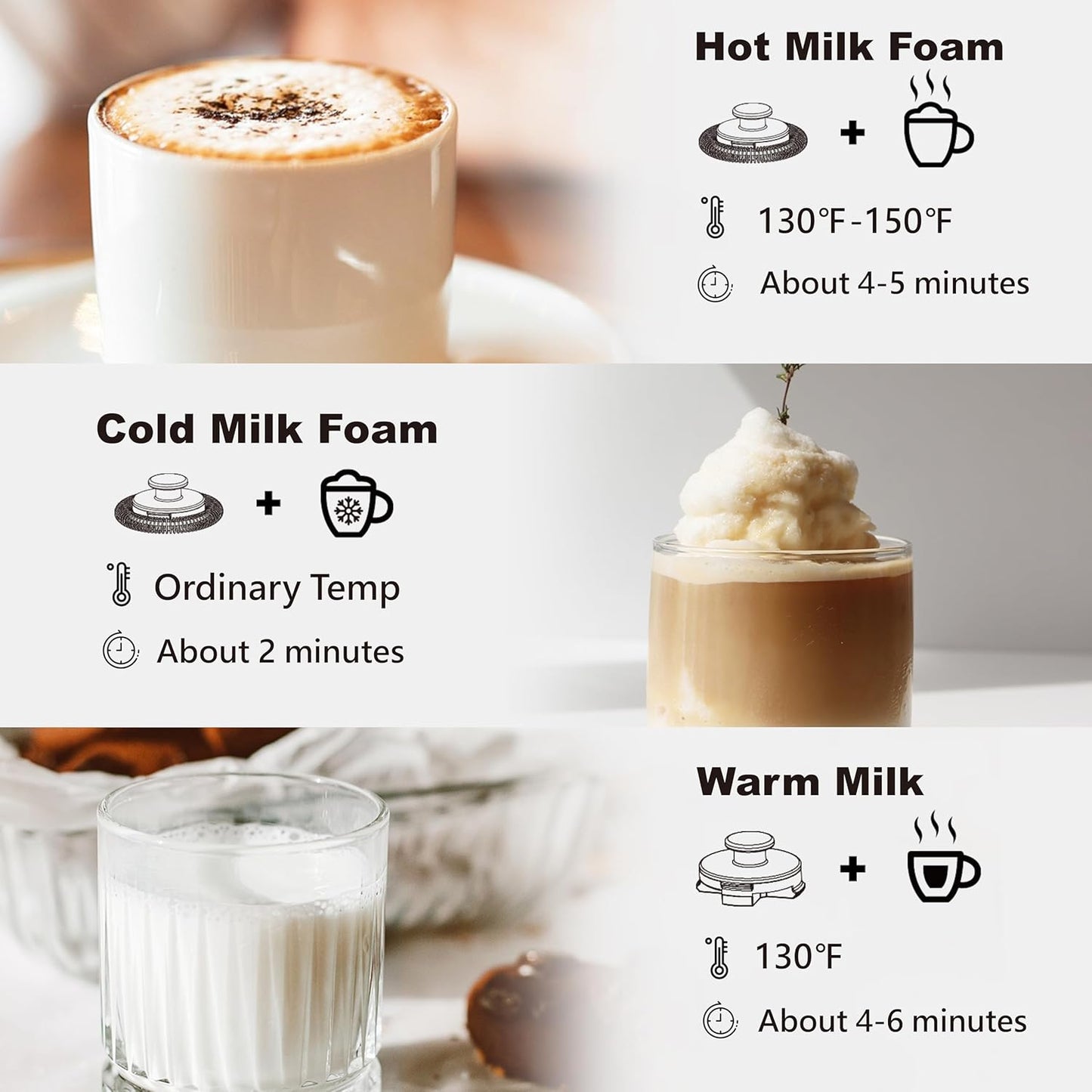 Stainless Steel Milk Frother and Steamer, 12oz Electric Milk Warmer & Foam Maker, 3in1 Hot Cold Frothing, Warm Thick Foam for Macchiatos, BPA Free