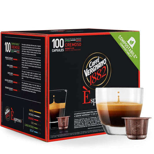 Caffe' Vergnano 1882 Medium Roast Espresso Original Line Machine Compatible Capsules, Arabica Robusta Espresso Coffee, Italian Coffee For Nespresso Coffee Machines, Intensity 6/10, Cremoso, 100 Ct