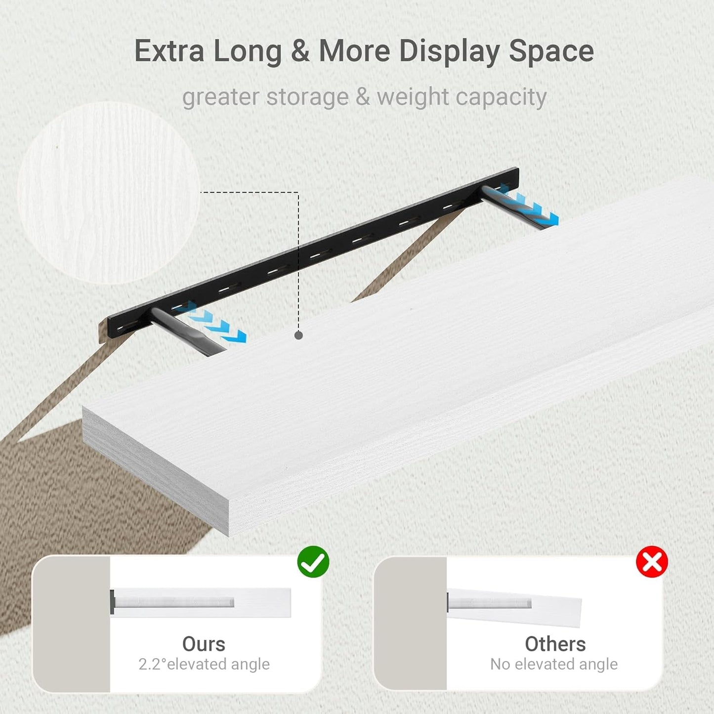 Vivelove 10 inches Deep Floating Shelves 36 inch Long, Wall Shelves Heavy Duty 70 lbs for Bedroom, Bathroom, Living Room, Kitchen, Office, Modern Shelf Home Decor with Invisible Bracket, White