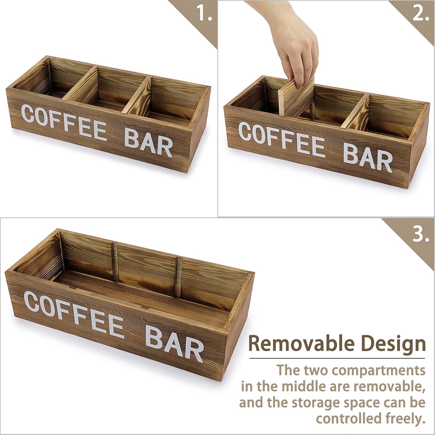 ELLDOO Coffee Pod Holder Storage, Coffee Bar Wooden Storage Box with Removable Grids, Coffee Station Organizer for K Cup, Rustic Coffee Accessories for Counter Home Decor, Vintage Wood