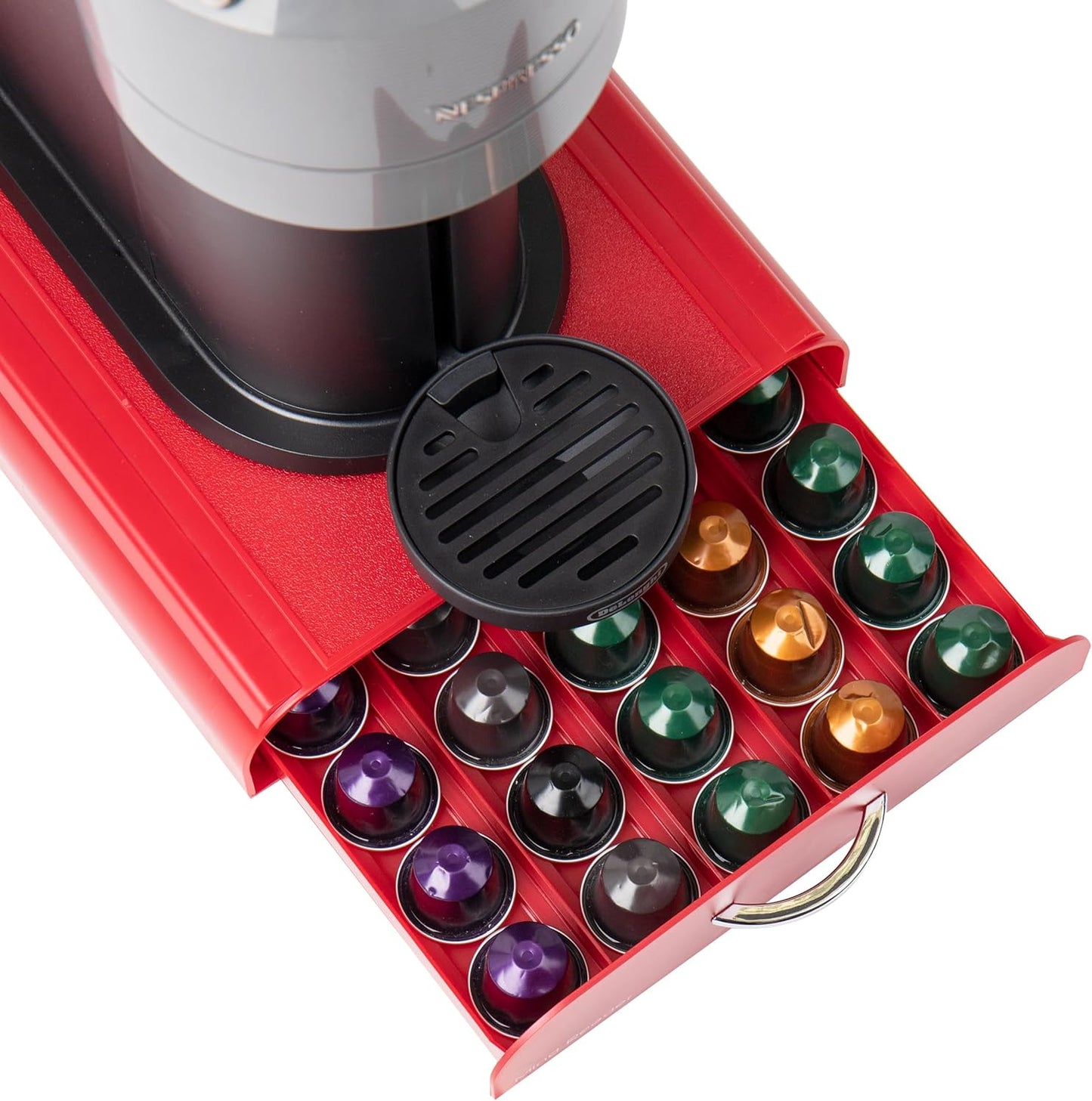 Mind Reader Nespresso Compatible Capsule Drawer, Countertop Organizer, Coffee Pod Holder, Storage, 9.25"L x 15"W x 2"H, Red