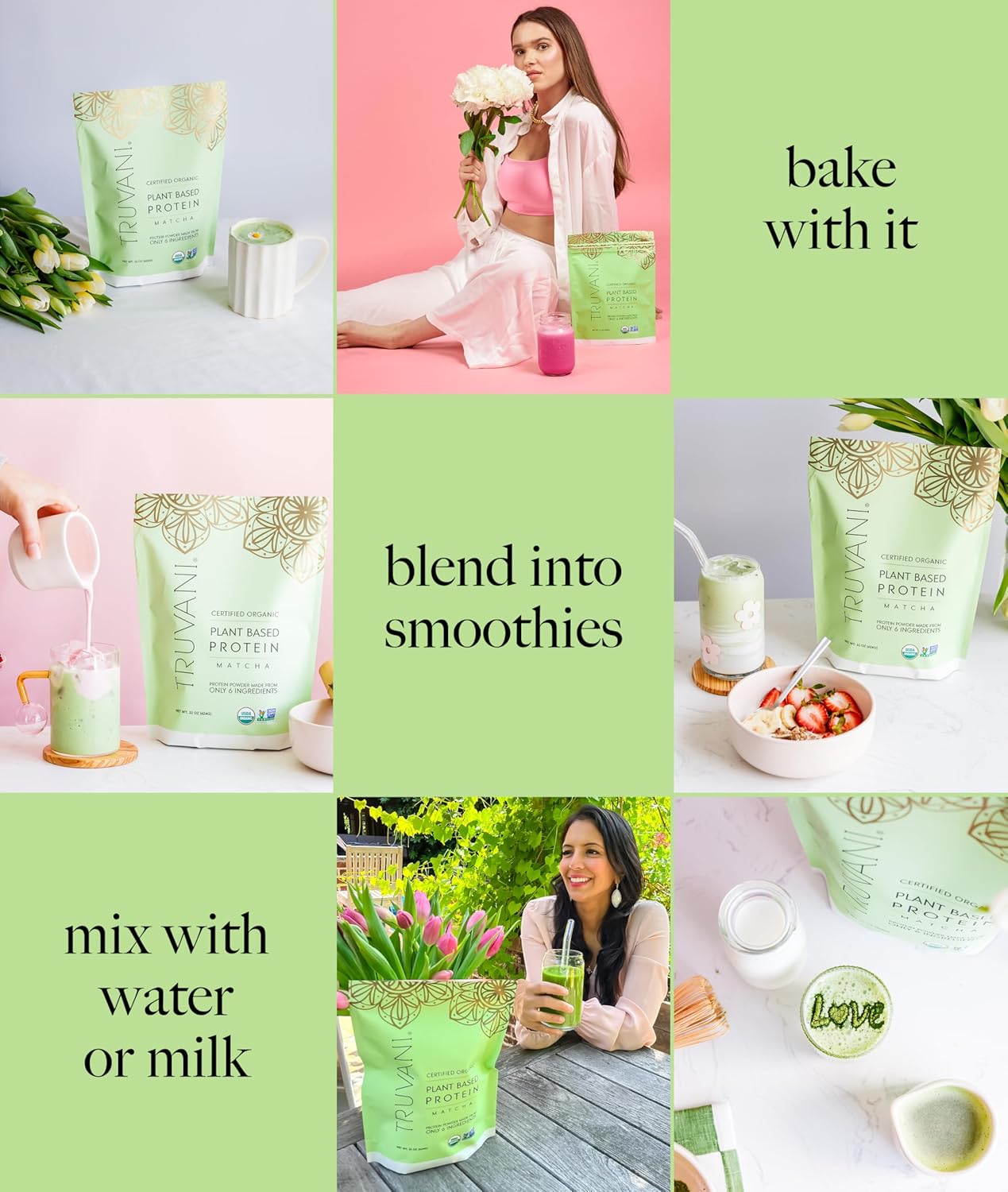 Truvani Vegan Pea Protein Powder | Matcha | 20g Organic Plant Based Protein | 10 Servings | Keto | Gluten & Dairy Free | Low Carb | No Added Sugar