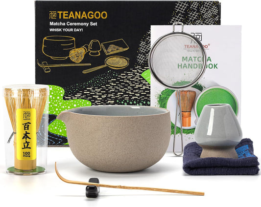 TEANAGOO Matcha Whisk Set,7 Pcs Matcha Set,Matcha Kit for Ceremony,Matcha Tea Set for Making Breakfast/Latte,Starter Kit Set and Bowl with All Accessories,Gift for Friend/Family
