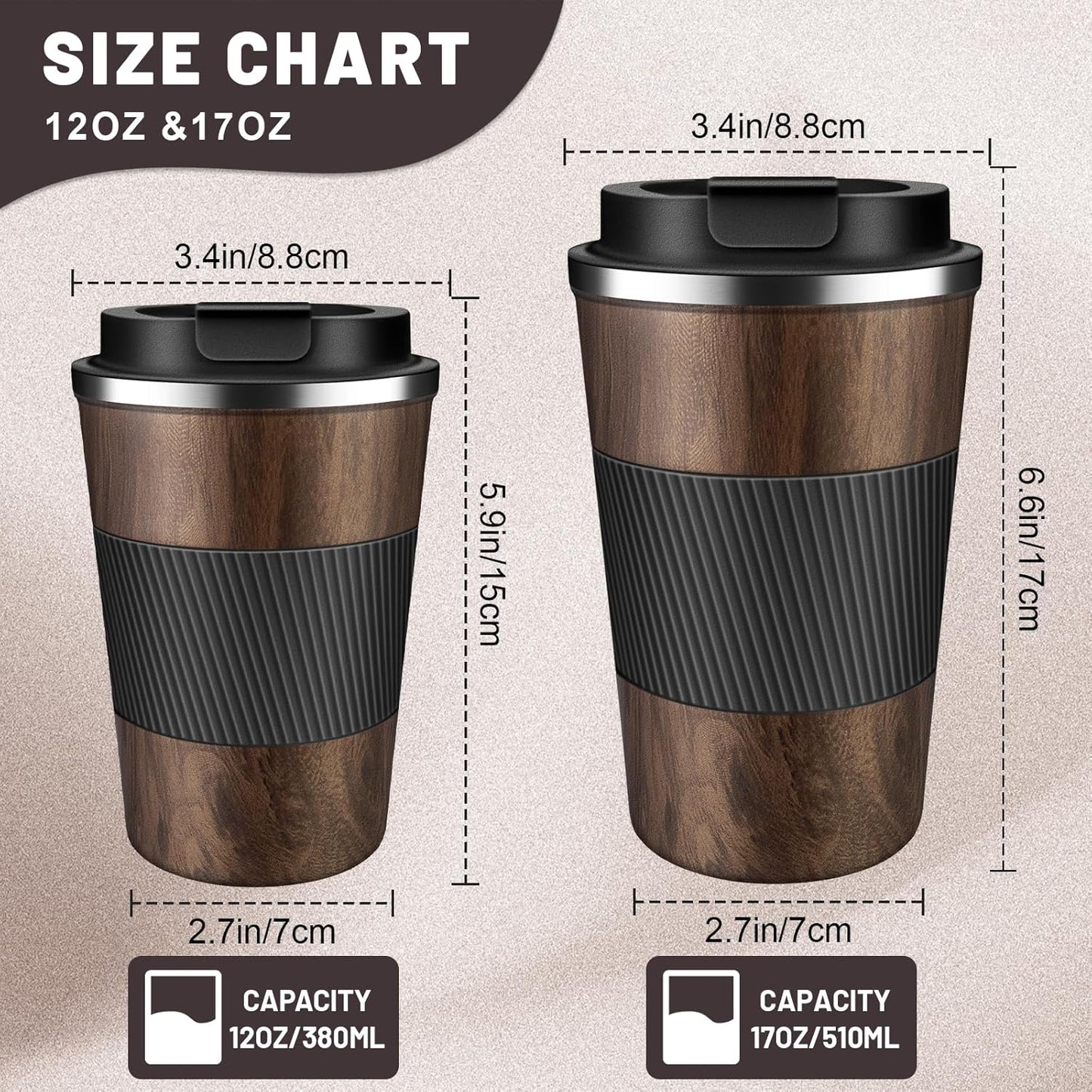 Insulated Coffee Tumblers with Flip Lid 12oz / 17oz, Stainless Steel Travel Coffee Mug Leak Proof, Vacuum Insulated Coffee Mug Reusable Cup, Keeps Cold and Hot for Coffee Tea