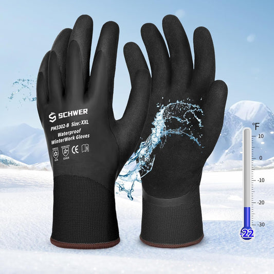 Schwer 2 Pairs FreezeGuard Winter Work Gloves, ANSI A2 Cut Resistant Freezer Gloves for Outdoor Cold Weather Keep Hands Warm, Waterproof Gloves for Shoveling Snow, Ice Fishing, XXL