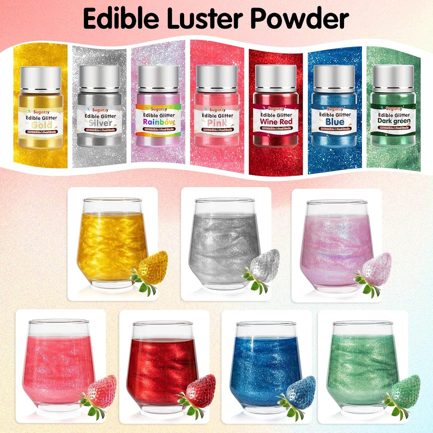 Edible Silver Glitter for Drinks, Food Grade 10g Silver Sprinkles Cake Decorating Supplies, Edible Luster Dust for Cocktail Beverages,Halloween Food Coloring Shimmer Powder for Baking,Cake Cupcakes Cookies Drinks Eggs Candy Strawberries Decorations