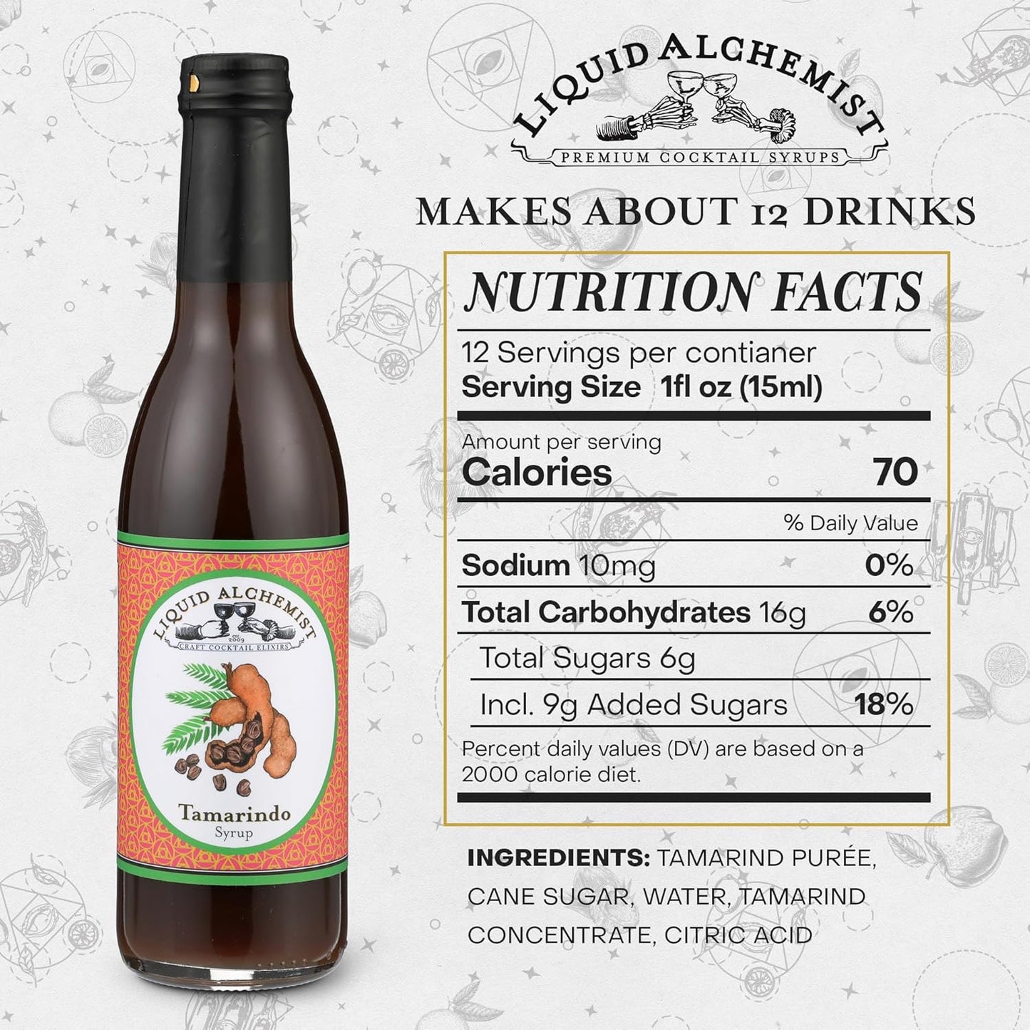 Liquid Alchemist Tamarind Syrup for Cocktails - Real Ingredients Make our Tamarindo Syrup the Perfect Spicy Margarita Mix - Made with Fresh Tamarind Puree & All Natural Tamarind Concentrate (12 oz)