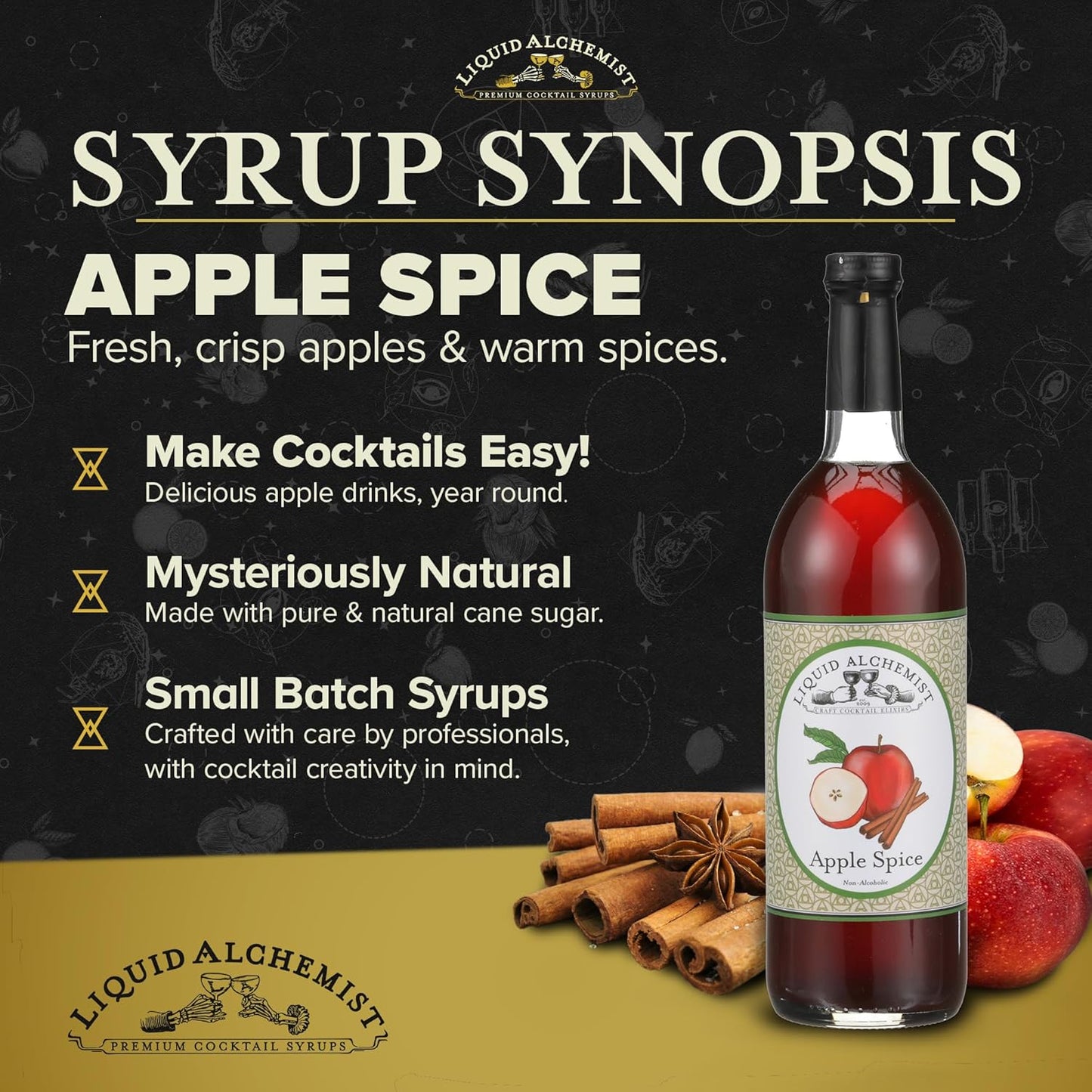 Liquid Alchemist Apple Spice Syrup for Cocktails - Real Ingredients Make our Apple Syrup for Drinks Perfect for a Fall Themed Old Fashioned Mix (12 oz)