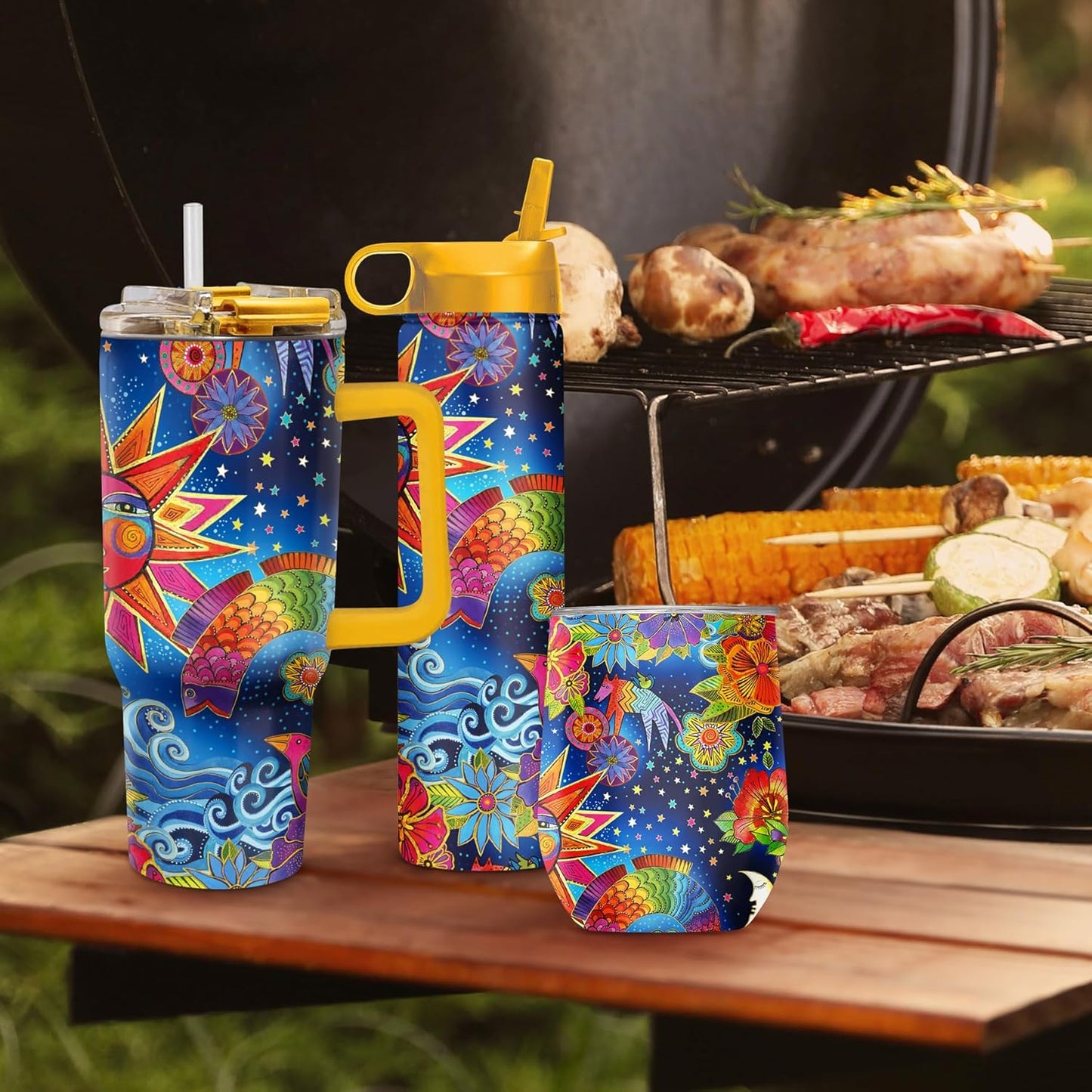 RainCaper 18/8 Stainless Steel Insulated Water Tumbler with Straw | 30oz, BPA-Free, Double Wall for Hot & Cold | Travel-Friendly, Cup Holder Ready (Laurel Burch Celestial Magic)