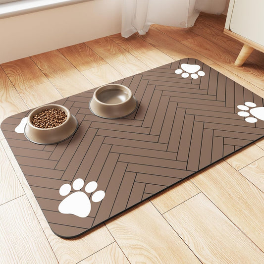 Pet Feeding Mat-Absorbent Pet Placemat for Food and Water Bowl, with Waterproof Rubber Backing, Quick Dry Water Dispenser Mat for Dog and Cat (17"x27", Coffee)