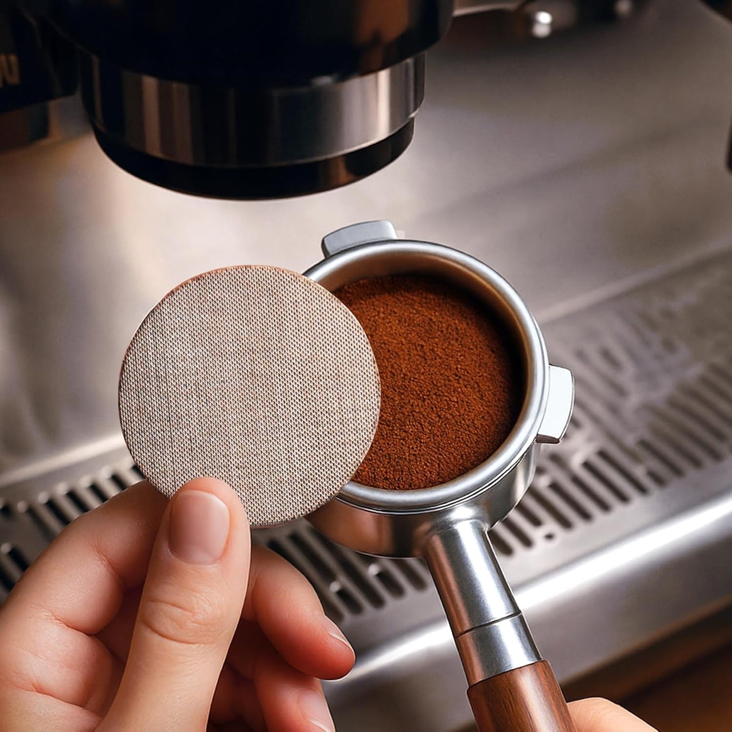 54 mm Bottomless Portafilter Compatible with Breville Barista Express Machines 3 Ears Espresso Portafilter with Puck Screen,Stainless Steel Porta filter, Rosewood Handle