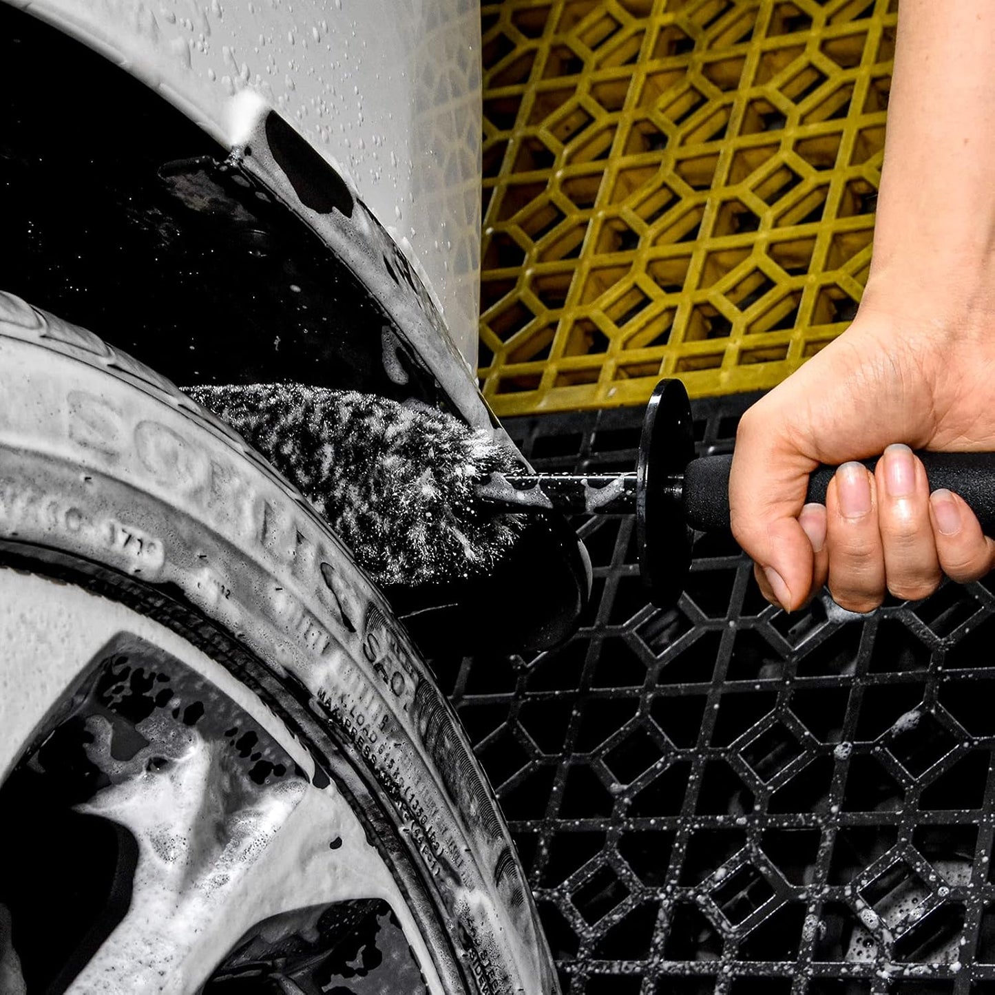 Car Wheel Rim Brush Kit, Woolies Wheel Brush, Car Cleaning Brush Fiber Rod, Steel Ring Fiber Cleaning Brush, Long Non-Slip Handle Clean Brush, Great to Clean Car Wheel Rim