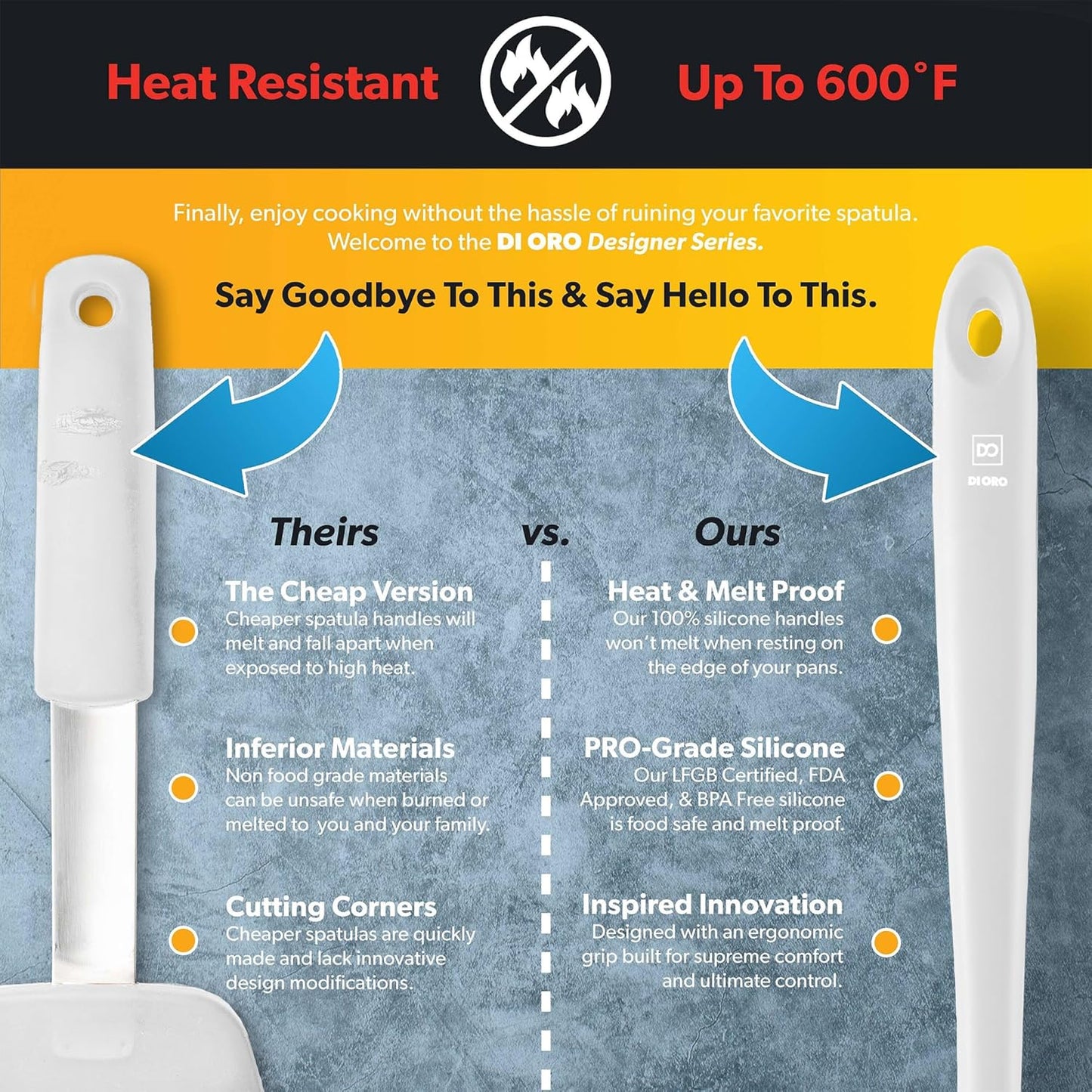 DI ORO Silicone Ladle – Soup Ladle for Cooking & Serving Heat-Resistant - Large Kitchen Soup Ladle Nonstick Cookware Safe - Soup Serving Spoon with Wide Bowl - Silicone Utensil Dishwasher Safe (Stone)