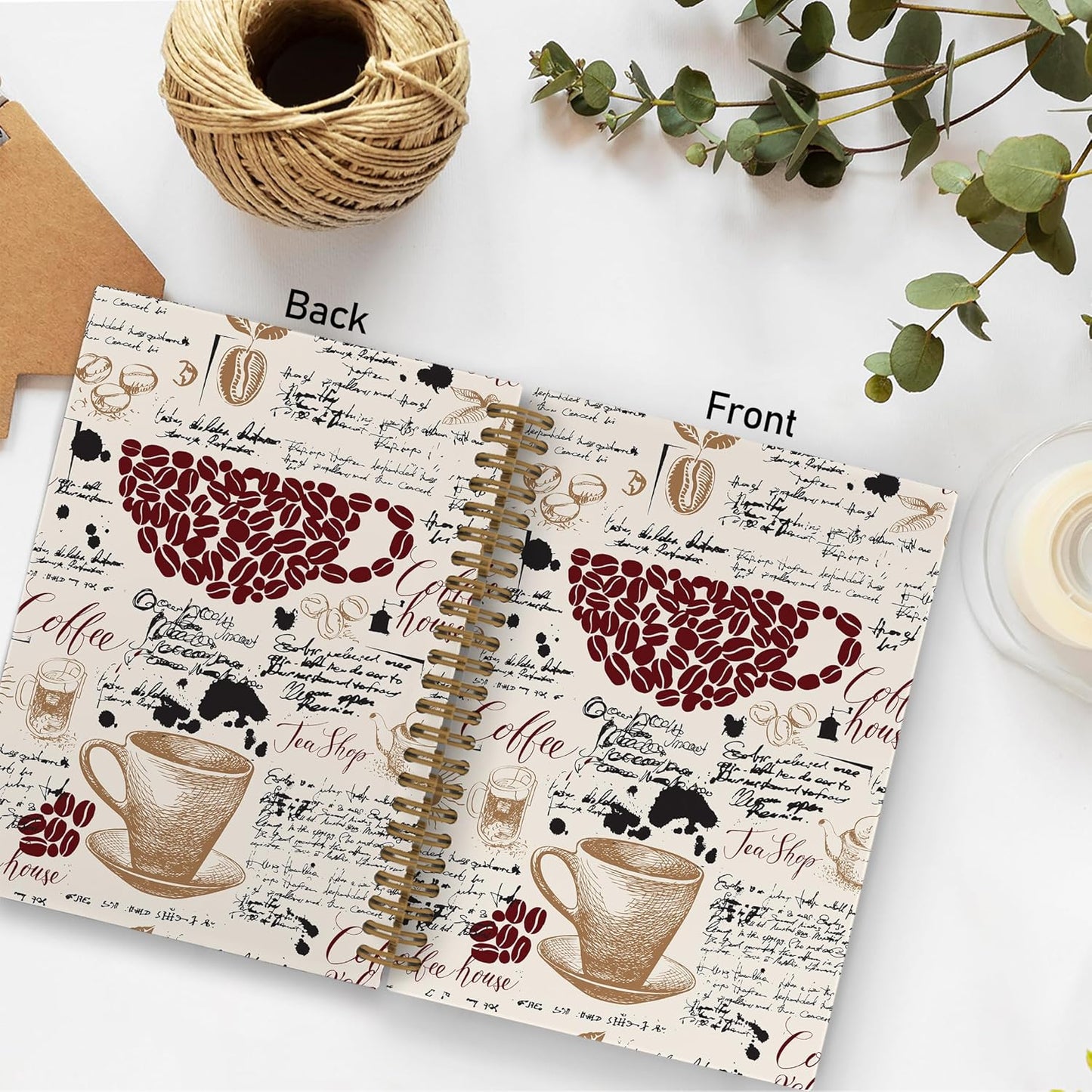 Coffee Spiral Notebook, Coffee Lover Gifts, Coffee Bean Notebook, Coffee Themed Journal Notebooks for School Work, Coffee House Office Supplies Gifts for Coffee Drinkers Women Men, 5.5x8.3Inch