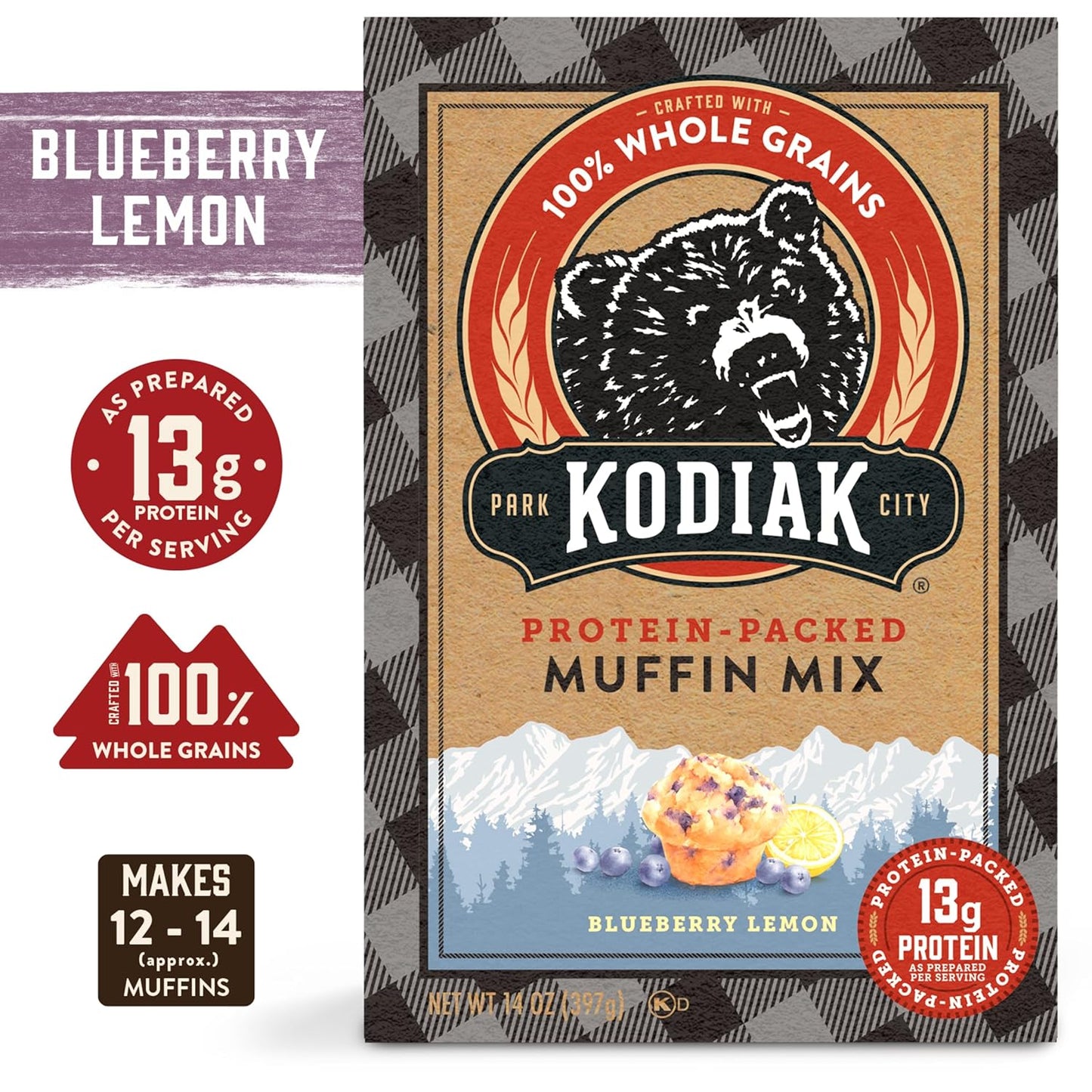 Kodiak Cakes Power Bake, Protein Muffin Mix, Blueberry Lemon, 14 Ounce (Pack of 6)