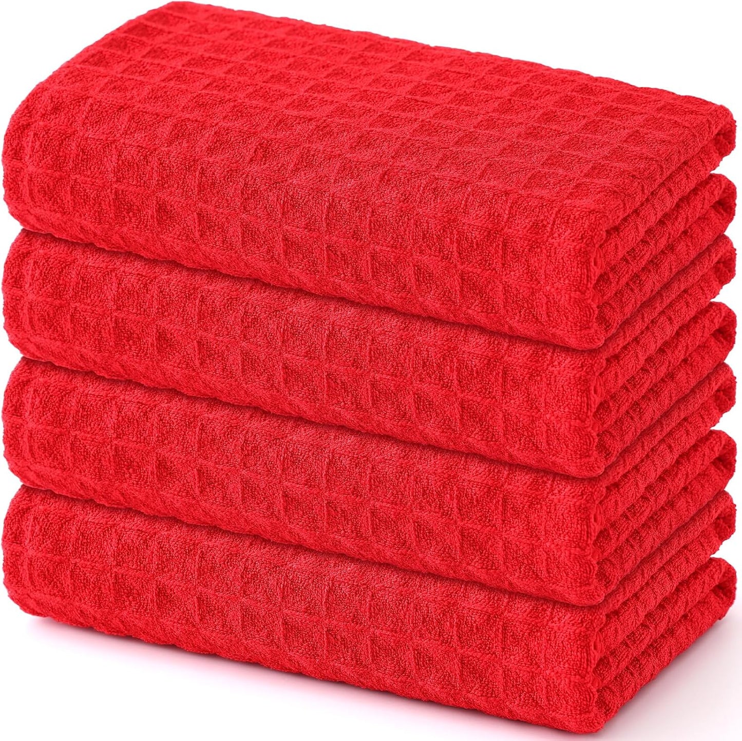 Homaxy Microfiber Waffle Weave Kitchen Towels, 16 x 28 Inch Ultra Absorbent and Solid Color Dish Towels, 4 Pack, Red