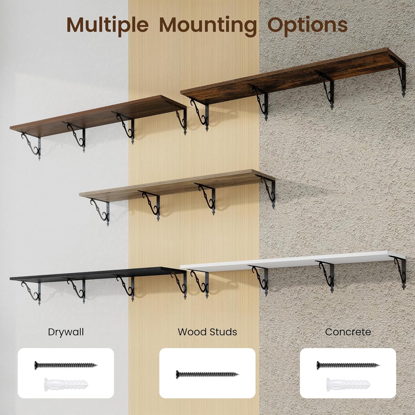 RICHFOCUS 12 Inch Deep Floating Shelves for Wall, 55" W x 12" D Wood Wall Shelves Set of 2, Wide Floating Shelves for Living Room, Bedroom, Kitchen, Bathroom and Decor Storage, Grey