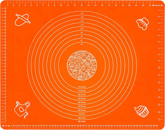 Silicone Baking Mat for Rolling Pastry Dough with Measurements, 25.6 x 17.7 BPA Free Non stick and Non Slip Orange Table Sheet Baking Supplies for Bake Pizza Cake