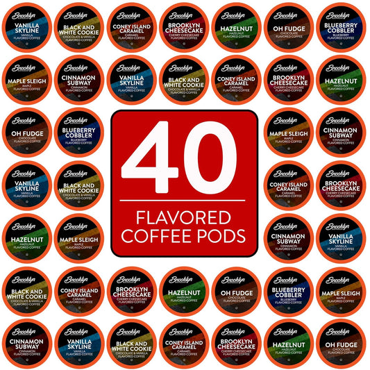 Brooklyn Beans Flavored Coffee Pods Assorted Gourmet Variety Pack, Compatible with 2.0 Keurig K Cup Brewers, 40 Count