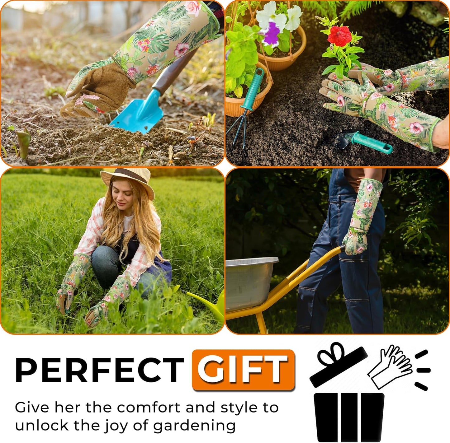 HANDLANDY Leather Gardening Gloves for Women, Scratch Resistant Breathable Ladies Rose Pruning Garden Gauntlet Yard Gloves, Gift for Gardeners (Khaki, M)