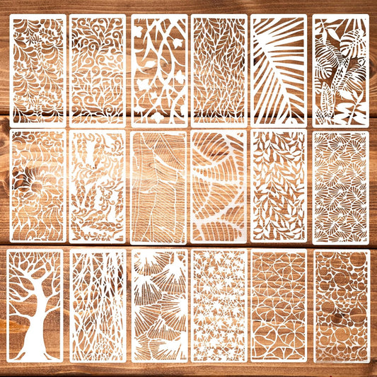 18Pcs Stencils for Crafts Painting, Reusable Cake Stencils Decorating Texture Stencil Background Stencil Leaf Floral Tree Templates for Painting on Wood Furniture Card Canvas Paper Scrapbook