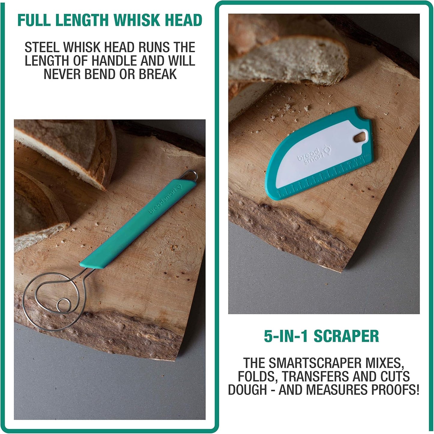 Artisan Bread Whisk and Bench Scraper Duo - Essential Dough Mixer Tools - Sourdough Bread Baking Supplies