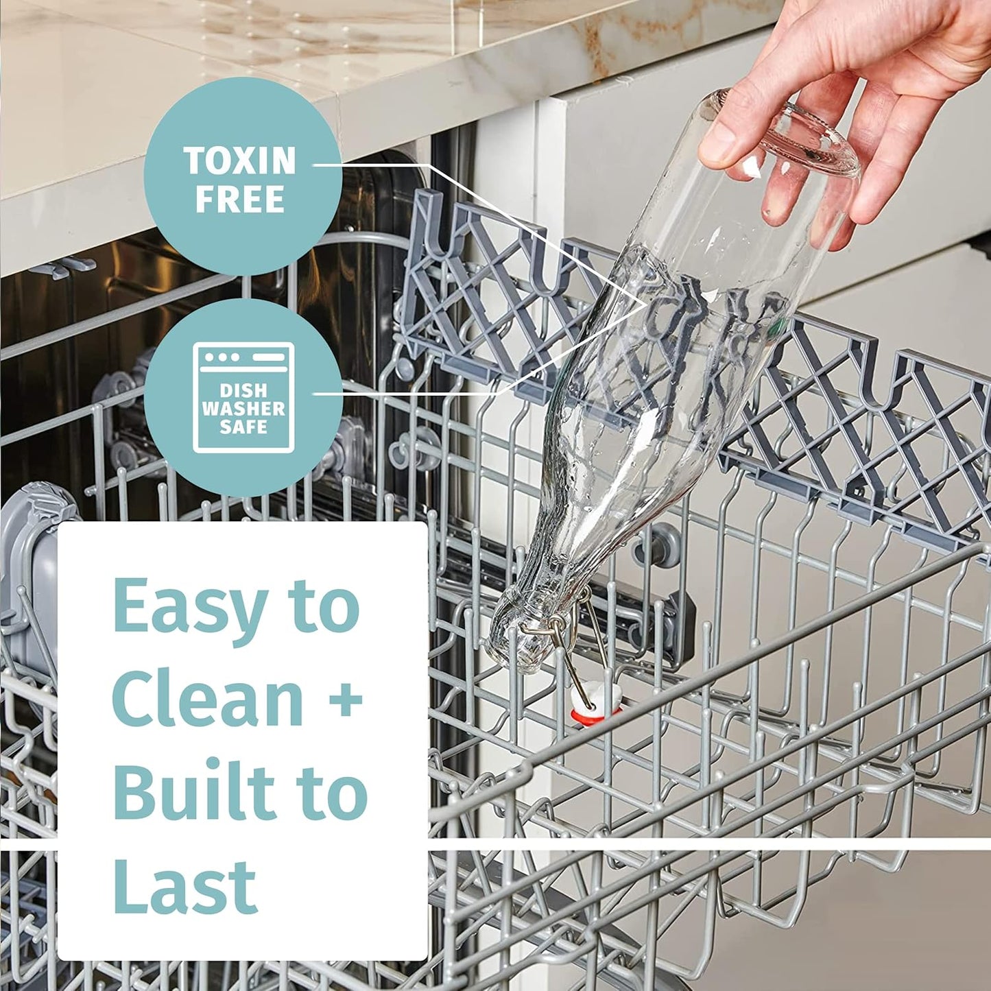 Otis Classic Swing Top Glass Bottles - Set of 6, 16oz w/Marker & Labels - Clear Bottle with Caps for Juice, Water, Kombucha, Wine, Beer Brewing, Kefir Milk or Eggnog