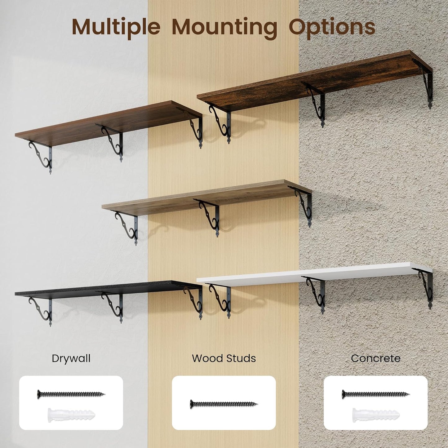 RICHFOCUS 12 Inch Deep Floating Shelves for Wall, 48" W x 12" D Wood Wall Shelves Set of 2, Wide Floating Shelves for Living Room, Bedroom, Kitchen, Bathroom and Decor Storage, Walnut