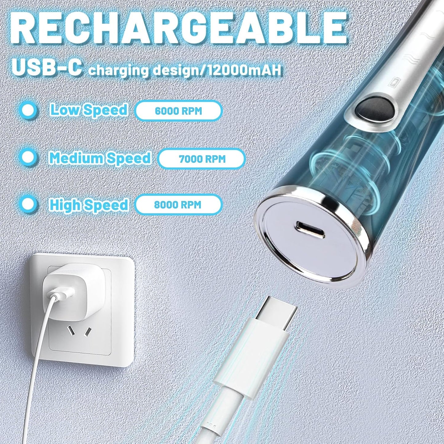 TonJin Milk Frother USB-C Rechargeable Handheld Frother Wand with 2 304 Stainless Whisks, New Upgraded 3 Speeds Coffee Whisk Frother Electric Drink Mixer for Lattes, Cappuccino, Egg, Matcha, Black