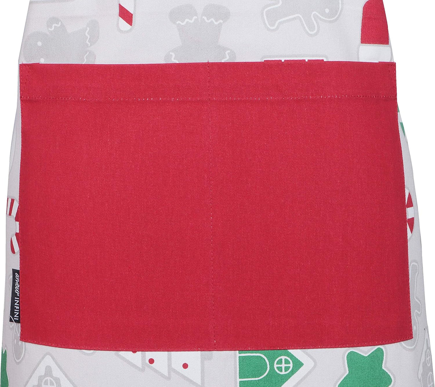 AMOUR INFINI Cotton Aprons for Women with Pocket, Adjustable Strap & Waist Ties - Washable Aprons for Baking, Cooking, Gardening (27.5 x 33 Inches - Christmas Fun)