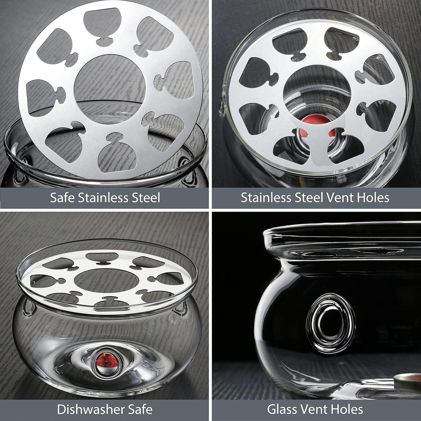 CnGlass Universal Glass Teapot Warmer,Handcrafted with Heat Proof & Lead-Free Glass Tealight Warmer 5.3 in/13.5cm diameter (Candle not Included)