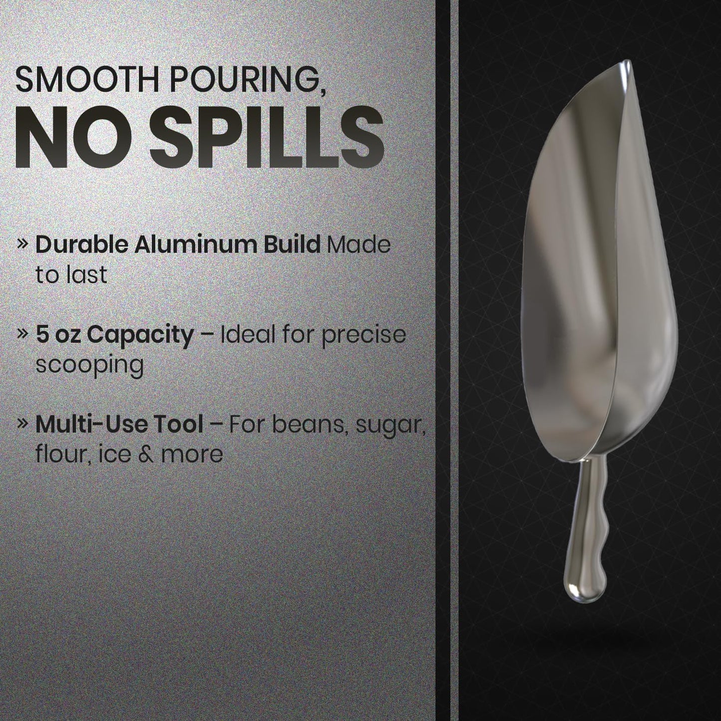 Rattleware 5 oz Aluminum Scoop – Multifunctional, Lightweight Measuring and Pouring Tool for Coffee Beans, Flour, Sugar, Ice, Pet Food, Candy & More – Durable & Versatile Kitchen Accessory