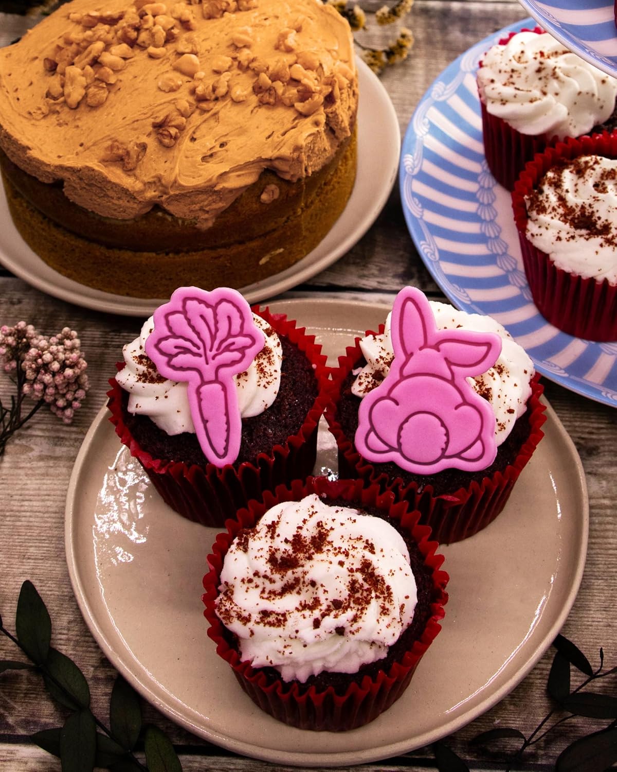 BAKERLOGY Bunny Munch - Mini 2" Cookie Cutter & Stamp Set - Bunny Butt & Carrot Design for Easter & Spring Cookies, Cupcakes & Fondant Decorations