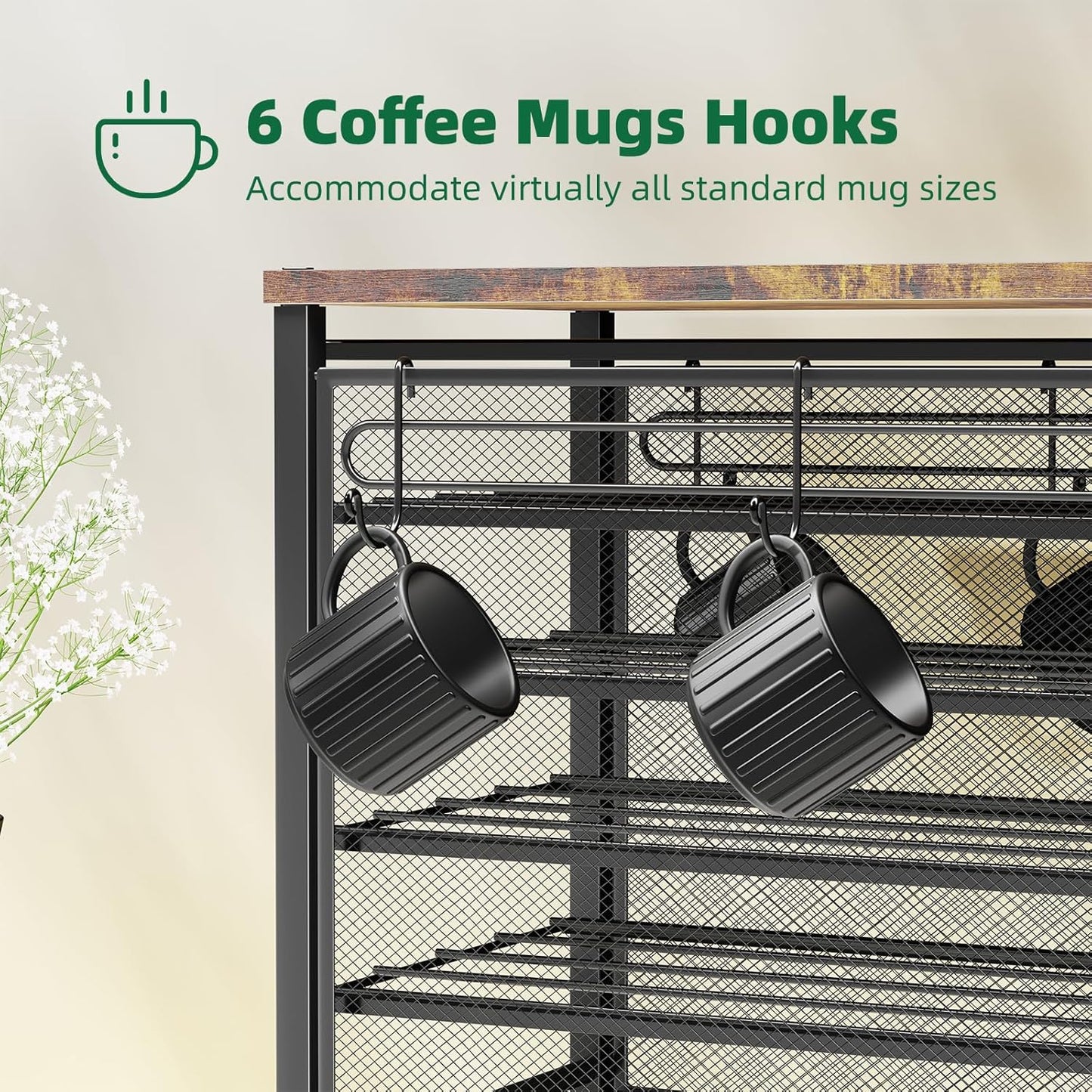 Simple Trending 5 Tier Coffee Pod Holder for K Cup, 160 Pod Pack Capacity Rack, Wood, Black