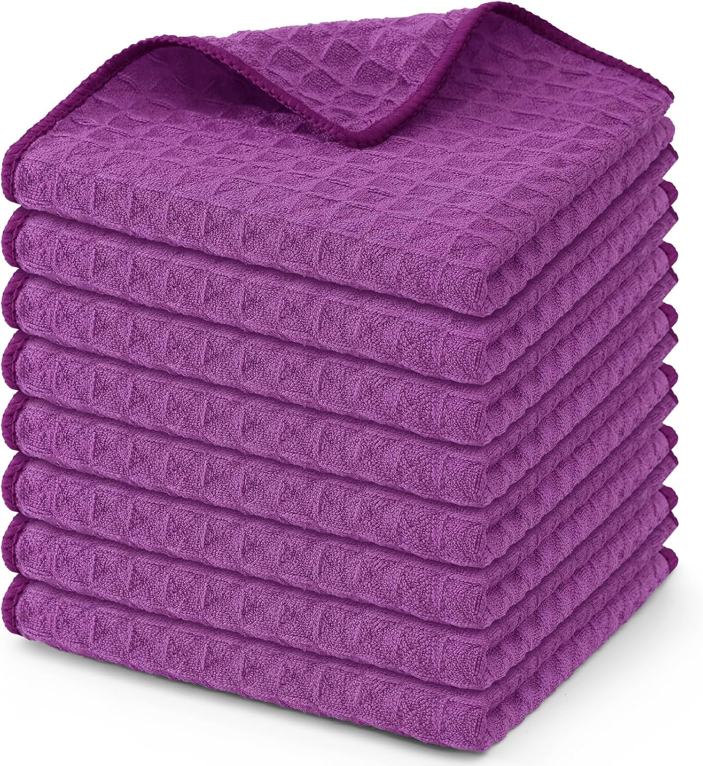 Homaxy Microfiber Waffle Weave Kitchen Dish Cloths, 12 x 12 Inch Ultra Absorbent and Solid Color Dish Towels for Kitchen Fast Drying Dishcloth for Washing Dishes, 8 Pack, Purple