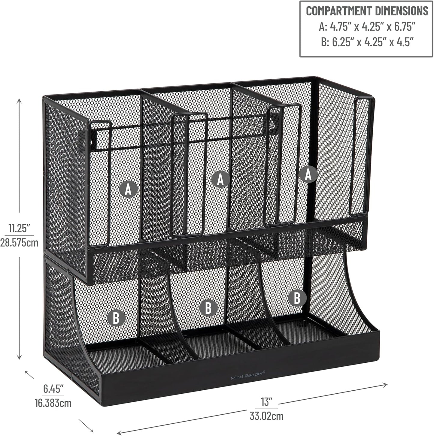 Mind Reader Multipurpose Countertop Organizer, Office Breakroom and Desktop Storage, Metal Mesh, Black