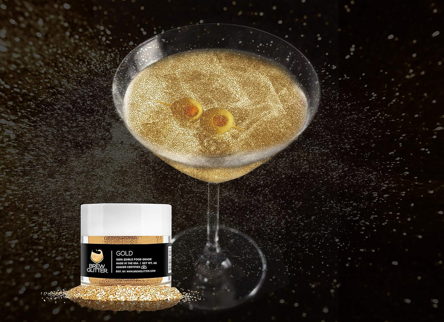 Gold BREW GLITTER Edible Glitter For Drinks, Cocktails, Beer, Garnish Glitter & Beverages | KOSHER & HALAL Certified | 100% Edible & Food Grade | Vegan, Gluten, Nut Free (50g, Gold)