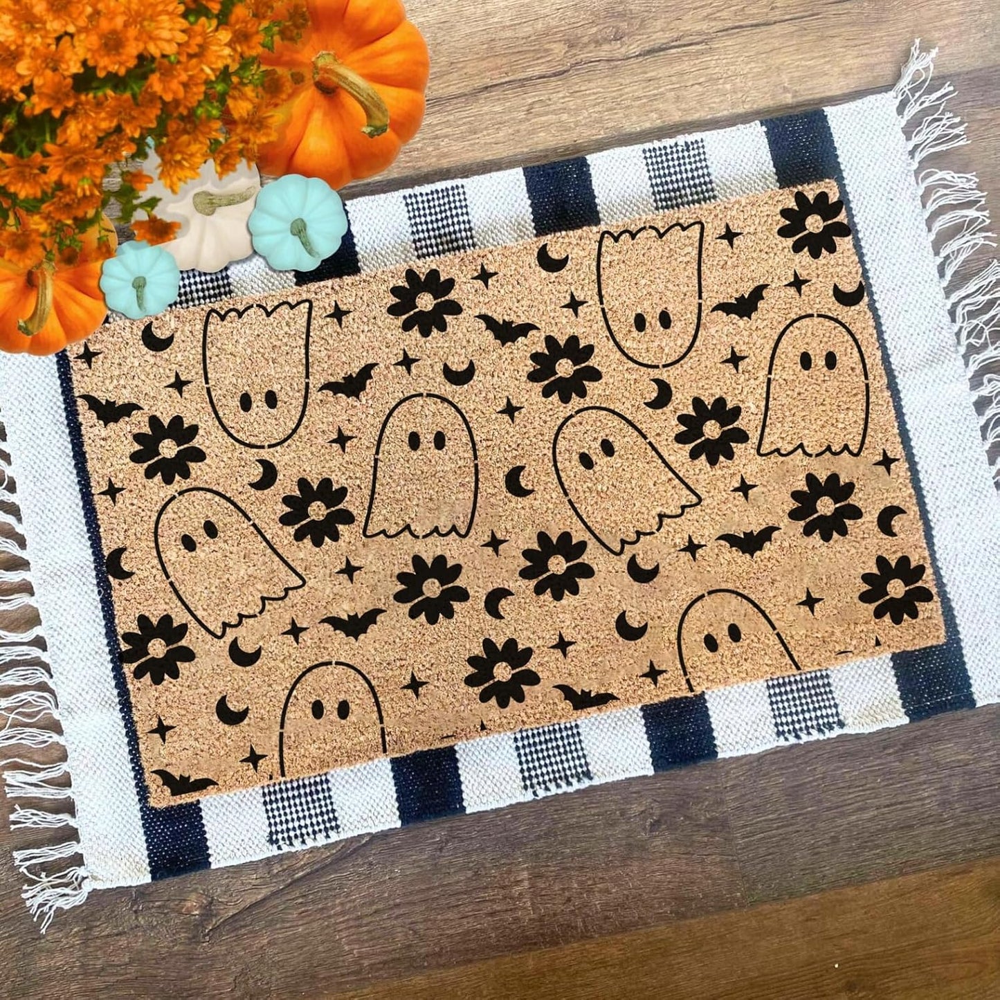 Halloween Stencils for Door Mats Welcome Skeleton Doormat Stencils Boo Spooky Stencil Templates for Painting on Wood Fabrics Crafts Decor