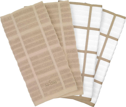 All-Clad Solid & Coordinate Kitchen Towels: Highly Absorbent, Super Soft Long Lasting 100% Cotton, 17" x 30" Tea Towels for Cleaning & Drying Dishes, Pans, Glassware, Countertops, 4-Pack, Cappuccino