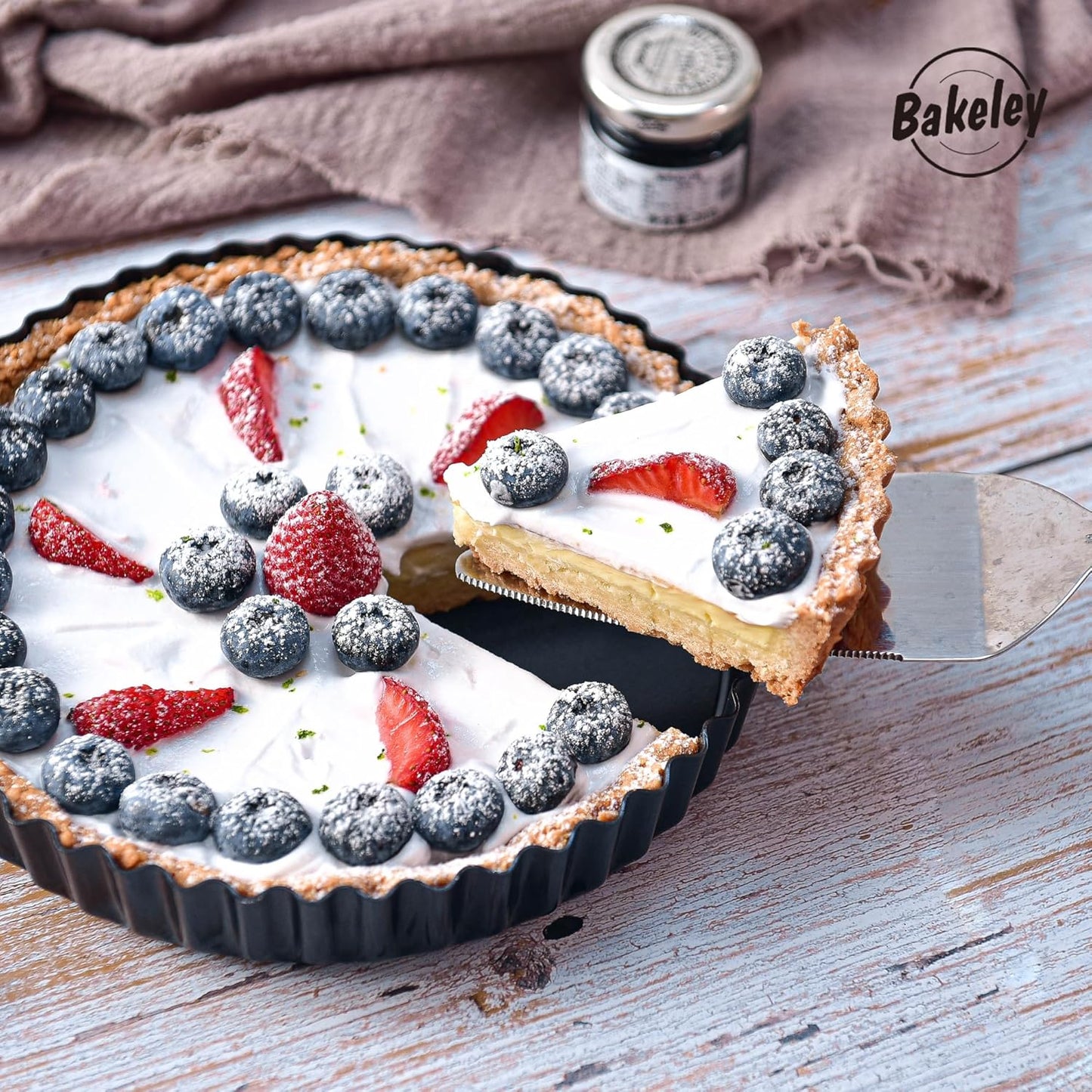 8-Inch Non-Stick Round Tart Pan with Removable Loose Bottom, Quiche Pan for Oven Baking (Black)