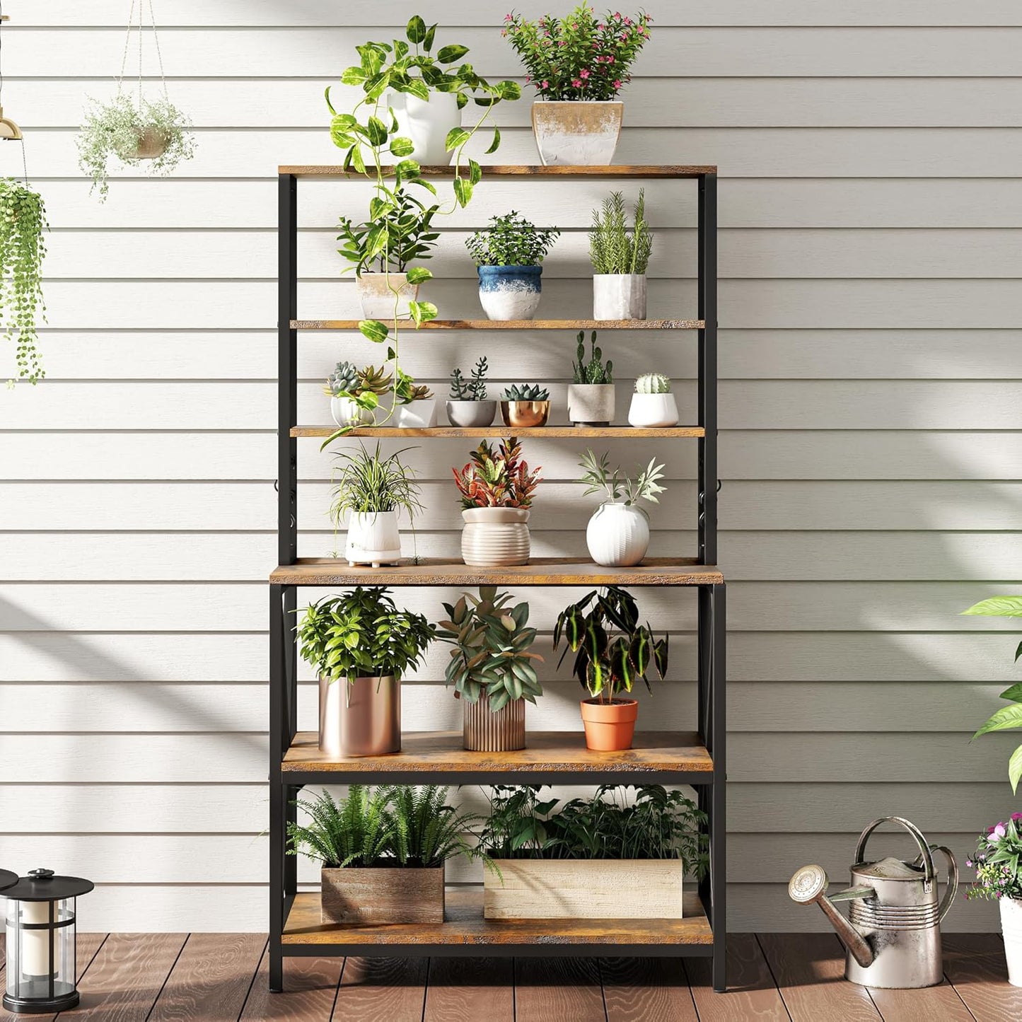 Yaheetech 6-Tier Kitchen Bakers Rack, 31.5 Inch Coffee Bar Table, Farmhouse Microwave Oven Stand Cabinet for Small Spaces, Corner Organizer Storage Shelf for Spices and Pots Rustic Brown